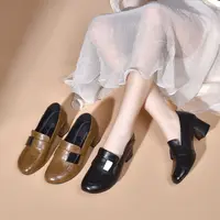 【谢亚平专属】气质女乐福鞋女真皮软皮软底圆头深口粗跟妈妈鞋977