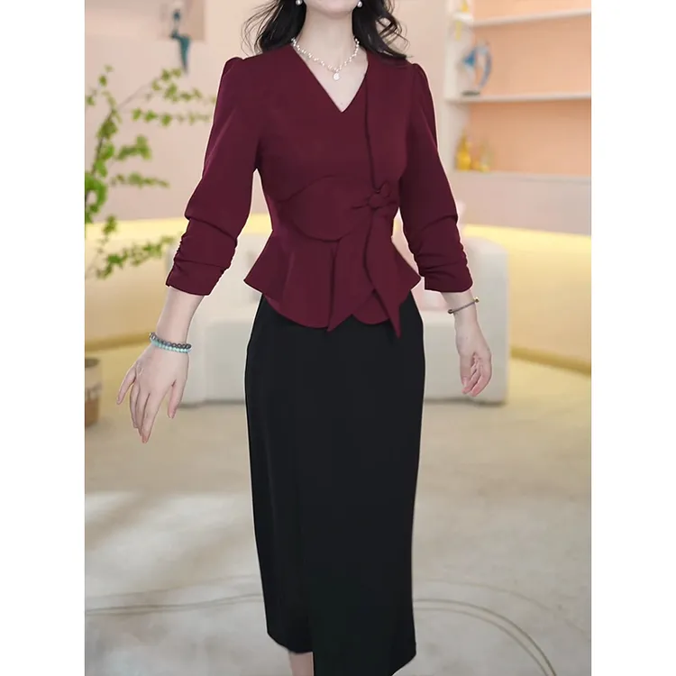 拉夏贝尔复古百搭套装女2025春秋季新款减龄上衣显瘦半身裙两件套