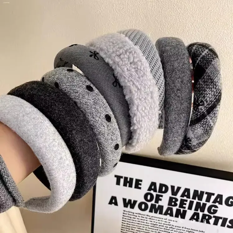 格雷宽边发箍灰色毛绒系女款秋冬高颅顶头饰百搭2025新款洗脸头箍