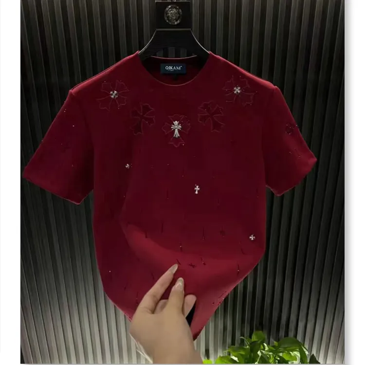 2025 秋冬新款爆款男款上衣圆领320克重轻奢高定流星满钻重工半袖