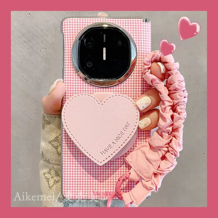 适用华为mateX6折叠屏手机壳MateX5典藏版格纹皮质X3爱心磁吸支架