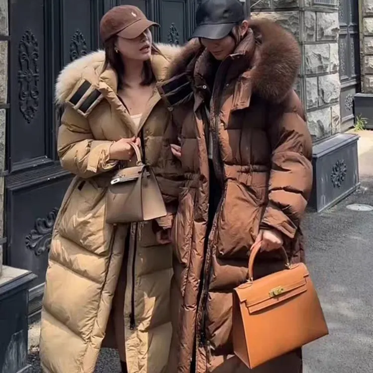 加长款反季大码女装羽绒服推荐品牌下架女装连帽大毛领宽松收腰