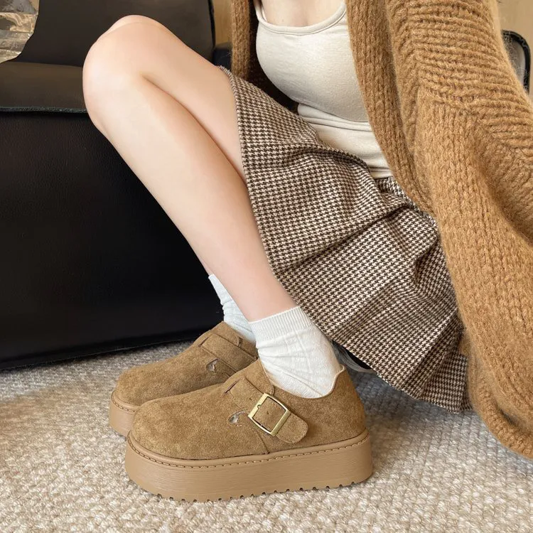 高级感厚底勃肯鞋女全包2025秋冬新款增高单鞋两穿加绒博肯鞋
