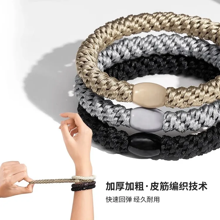 新款粗编织发圈高弹力扎马尾头发饰百搭加粗款金葱皮筋高弹耐用绳