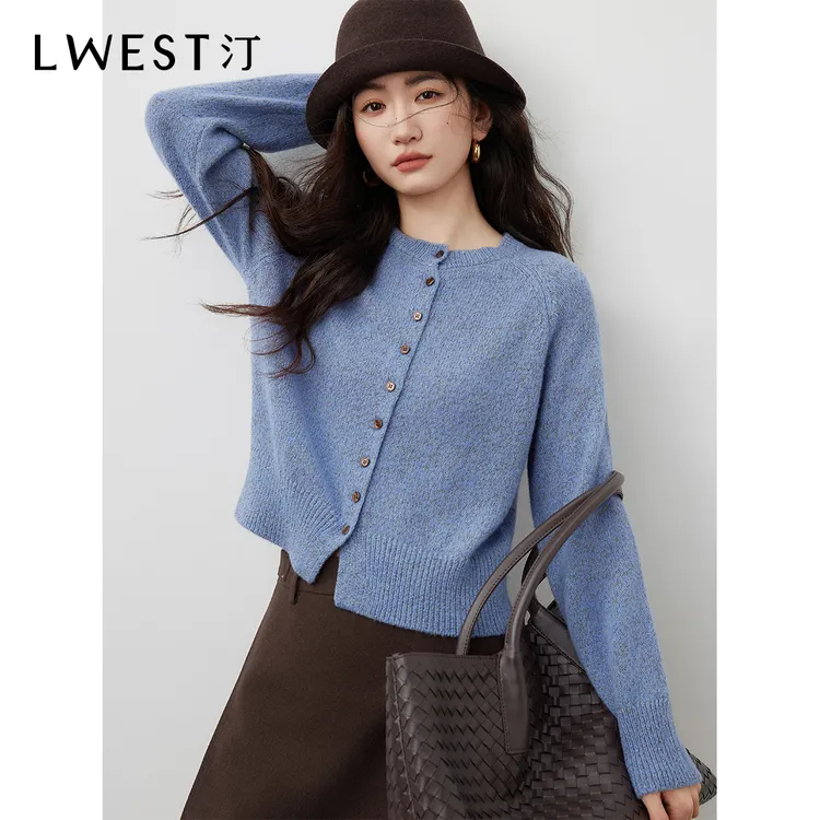 T朗文斯汀圆领花纱针织衫女2025冬季新款温柔风气质软糯毛衣开衫