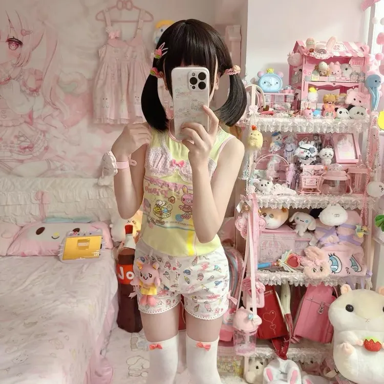 现货卡拉猫猫酱夏季款mp复刻女儿服女装软妹卡通印花可爱萌系短裤