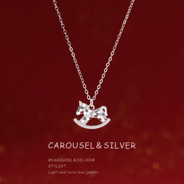 坠链均足银 999摇钱马项链女2025爆款锁骨链新年马年配饰毛衣链