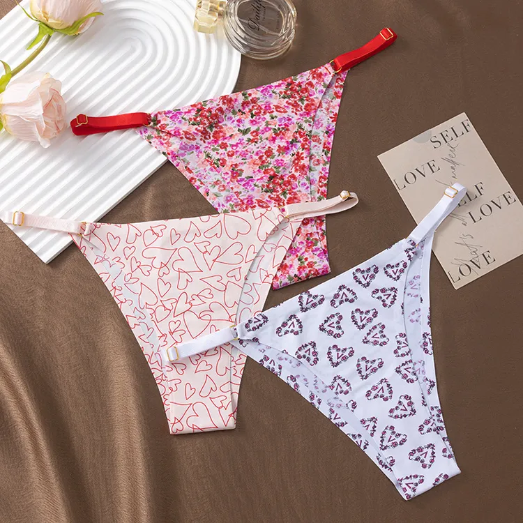 新款印花无痕内裤女款性感低腰三角裤夏季轻薄可调节松紧女士短裤