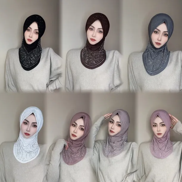 HFR烫钻软帽檐套头头巾