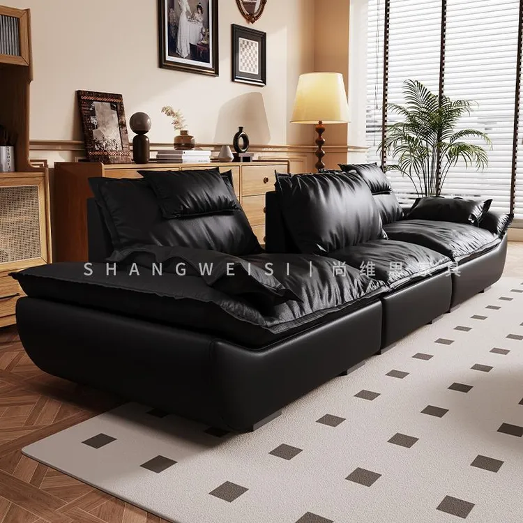 尚维思2025新款意式简约复古真皮可调节大帆船客厅直排沙发