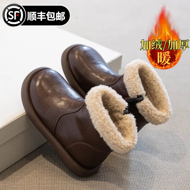 阿童木女童雪地靴冬季新款儿童靴加绒短靴加厚棉鞋女宝保暖马丁靴