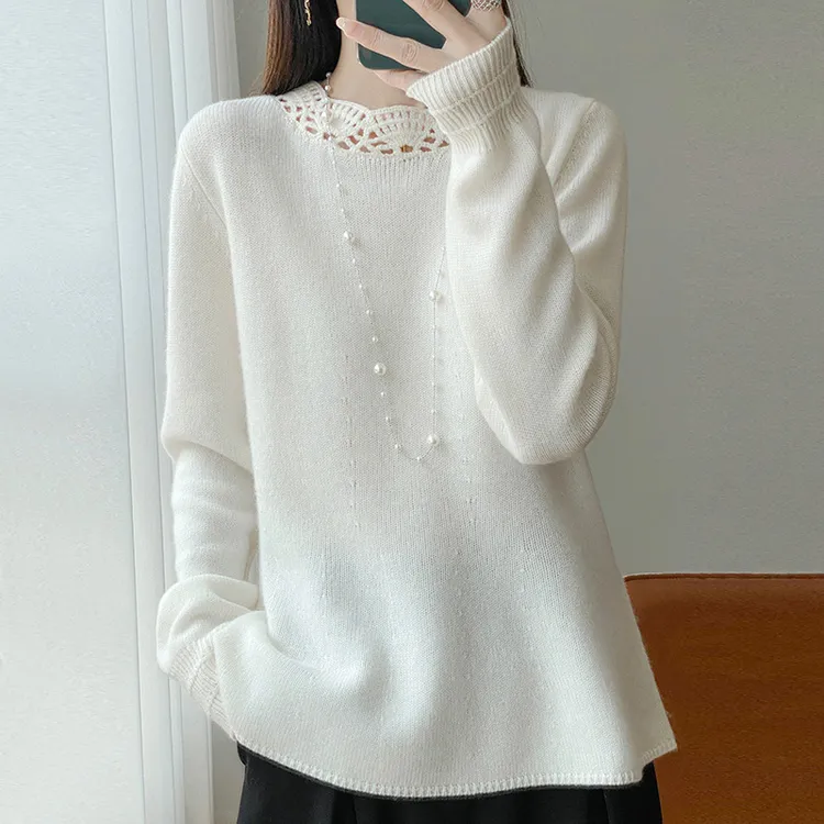 圆领女衫氛围感纯针织衫不缩水不褪色半高领
