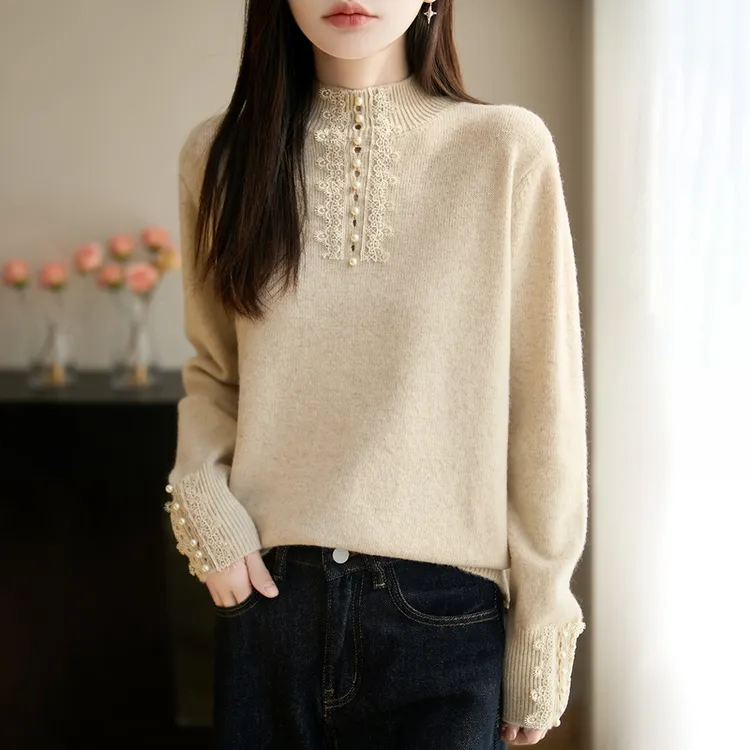 品牌撤柜正品秋冬新款珍珠扣羊毛衫女高级感时尚内搭保暖打底衫