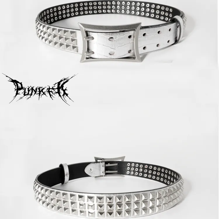 PunkFK镜面漆皮铆钉皮带|朋克摇滚腰带铆钉男女同款新品