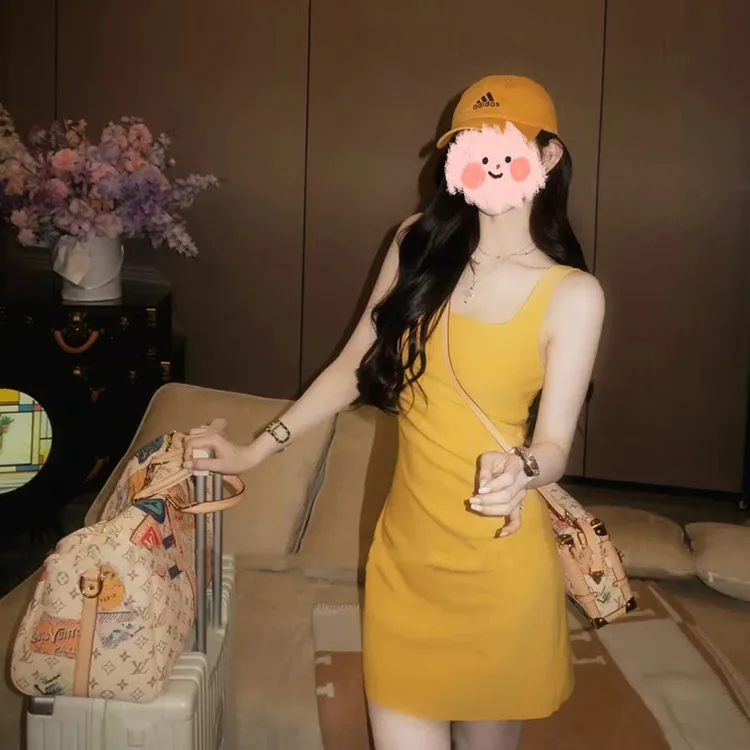 FRVXO【西西莉亚】韩系简约纯色修身连衣裙夏季百搭基础长/短吊带裙