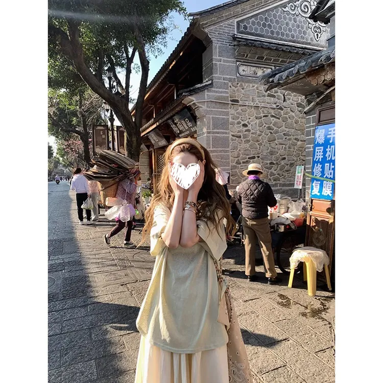 番茄妹妹Tomatosister慵懒随性/宽松落肩基础百搭短袖简约仿麻T恤