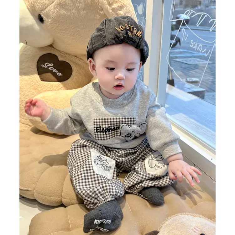 MK&UR.BV宝宝洋气大象分体套装早秋季装婴幼儿衣服上衣裤子两件套