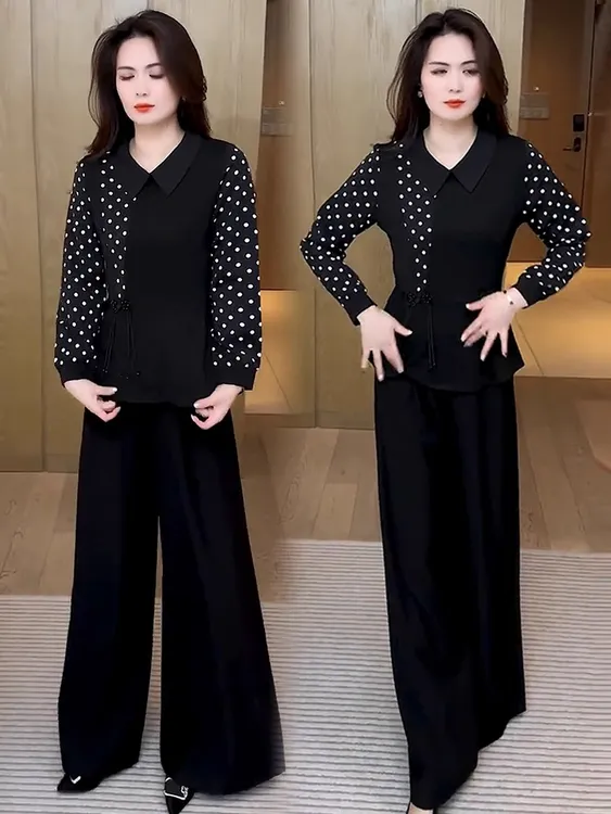洋气时尚套装女2025春季新款时髦显瘦遮肉衬衫阔腿裤减龄两件套潮
