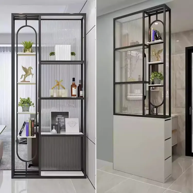 2025新款客厅长虹玻璃屏风抽拉柜一体卫生间洗漱台半墙隔断置物架