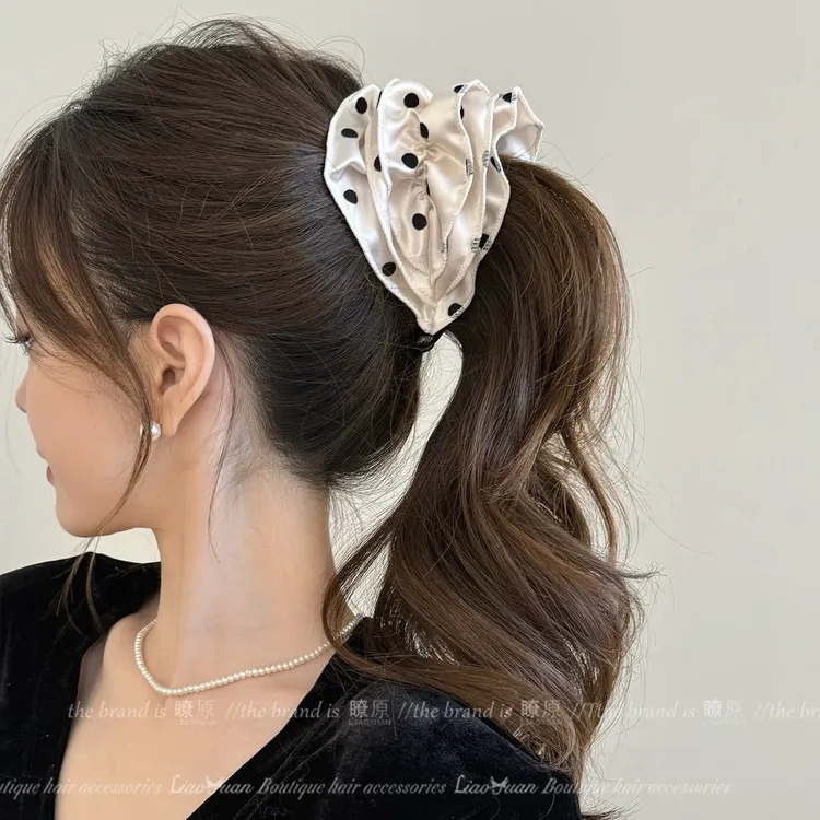 韩系高品质植绒波点发圈式香蕉夹女扎马尾夹甜美半扎发卡横竖使用