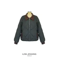LISI.ZHANG--【加厚充绒短外套】撞色领基础菱格走线短款保暖外套