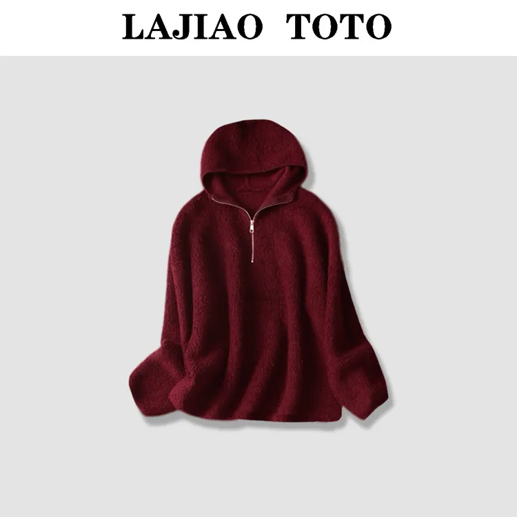 【敏洋纯】LAJIAO TOTO连帽100羊毛舒适拉链女士羊毛衫#25193