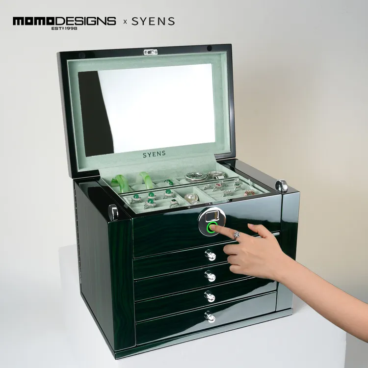 首饰盒/箱 指纹首饰盒轻奢大容量珠宝箱精致高档木质手饰品收纳盒