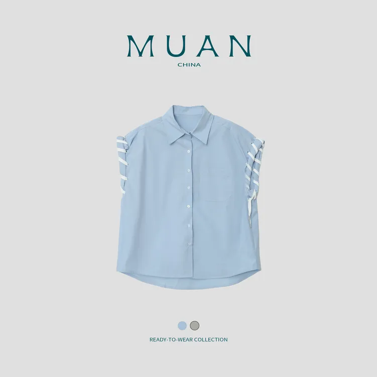 木岸MUAN：《丹麦日记马甲》定制宽松小飞袖绑带衬衫背心上衣JD-8259