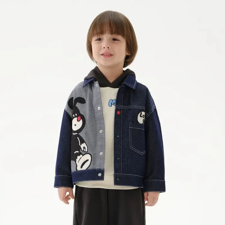 休闲2025春装新款男女童小狗熊贴布绣正反拼接牛仔外套洋气春秋款