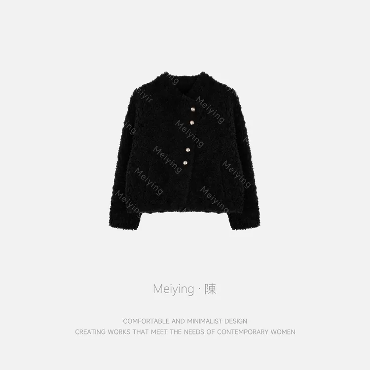 Meiying-“泰迪”100羊毛卷毛感小众短款风潮时尚毛呢外套YA5DQ008