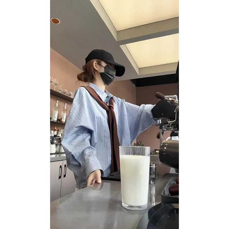 MARIE.COCO韩系氛围感蓝色条纹长袖衬衫披肩女秋季休闲裤三件套装