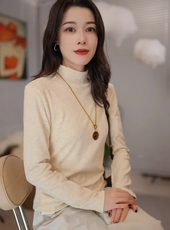 【现货+运费险】半高领加绒加厚螺纹打底衣秋冬款百搭纯色长袖修身