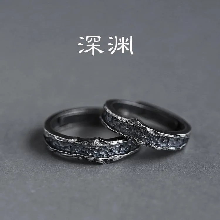 925银玻璃戒指 指情侣爱情个性男女节日复古银潮轻奢小众精致礼物
