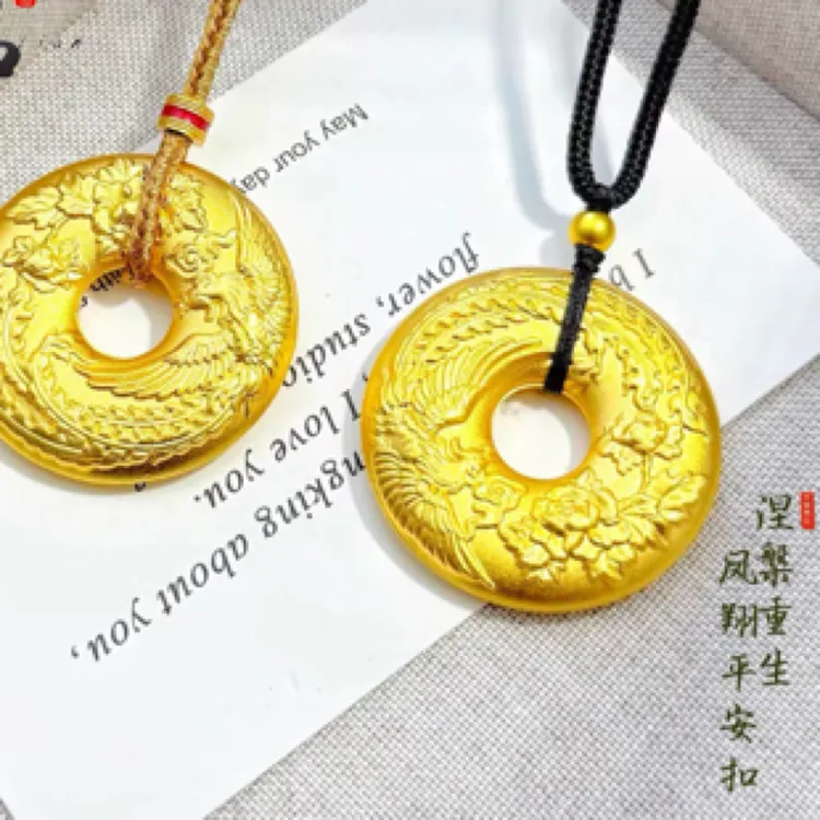 钛钢布艺项链 龙凤呈祥新中式平安扣百搭时尚传承精美情侣款