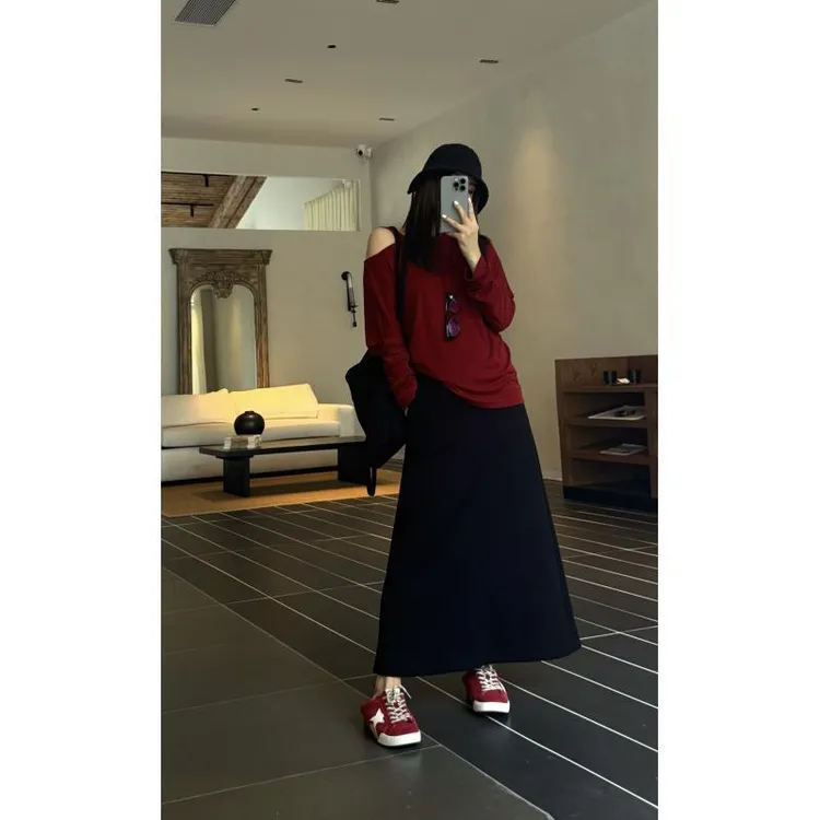 玖黛衣【大女主】新款早秋百搭纯色遮肉简约半身裙QZP42187