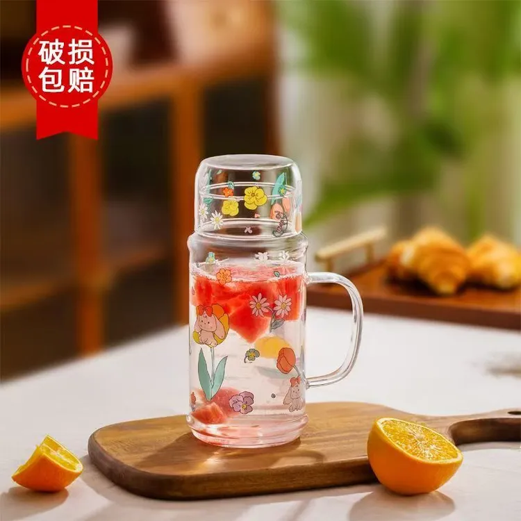 诠释爱1.1L高硼硅耐热可爱玻璃客厅水壶网红量杯办公室一壶一杯