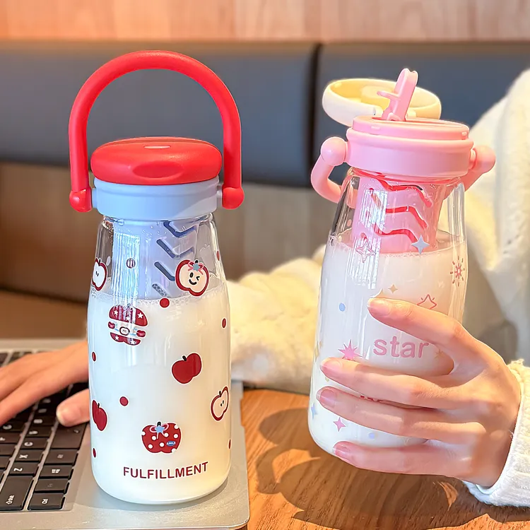 高硼硅水杯玻璃杯家用耐高温2025新款女生可爱大容量加厚吸管杯