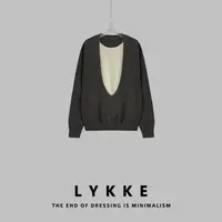 LYKKE 25新款简约羊毛撞色假两件针织衫毛衣女内搭上衣-E526