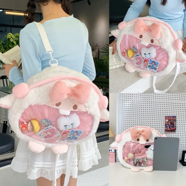2025新款卡通蝴蝶结小羊大容量双肩痛包少女心出街背包可爱包包