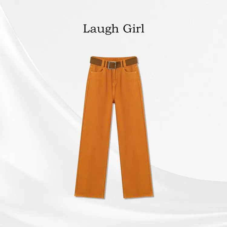 楚楚君 Laugh girl【爱马橙】冬款加绒定制定染直筒牛仔裤KL551028J