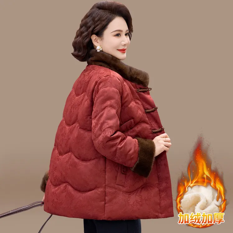 妈妈冬装外套2025新款加绒加厚棉袄中老年人秋冬新中式唐装棉衣女