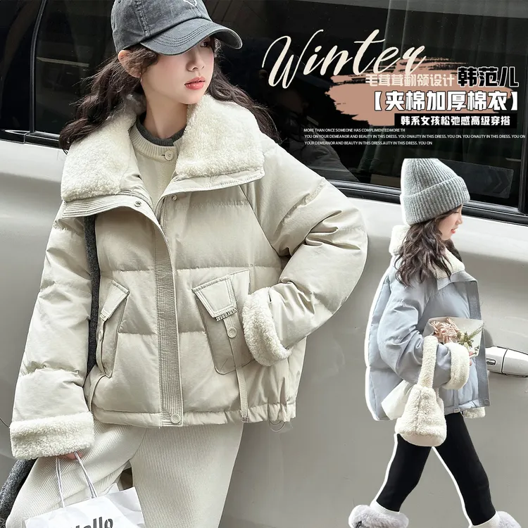 女童棉衣加厚冬装2025新款女孩休闲棉袄翻领韩版棉服毛毛领外套潮