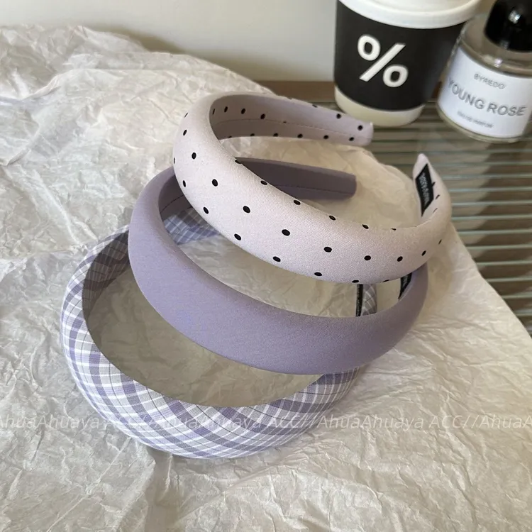甜美少女风紫色系海绵发箍波点温柔韩版头箍斜格纹个性百搭发卡