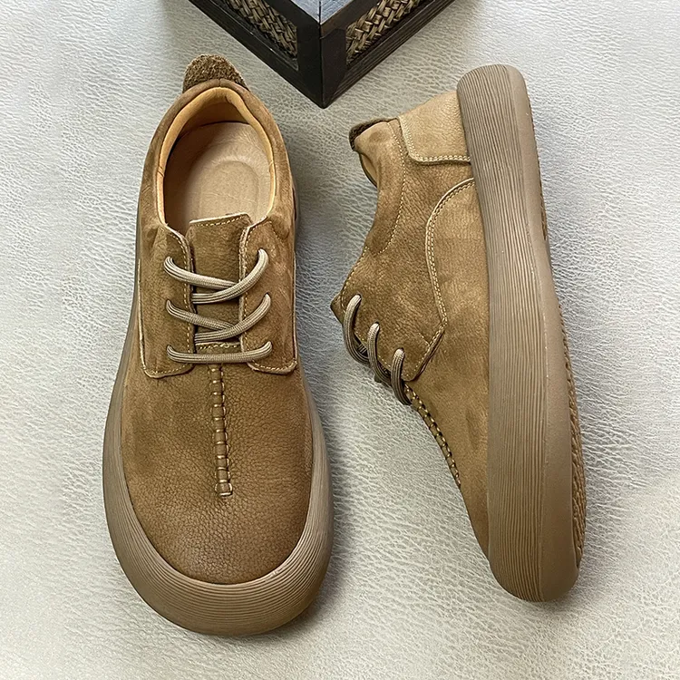 2025秋季新款头层牛皮男士复古低帮大头休闲皮鞋软底透气真皮男鞋