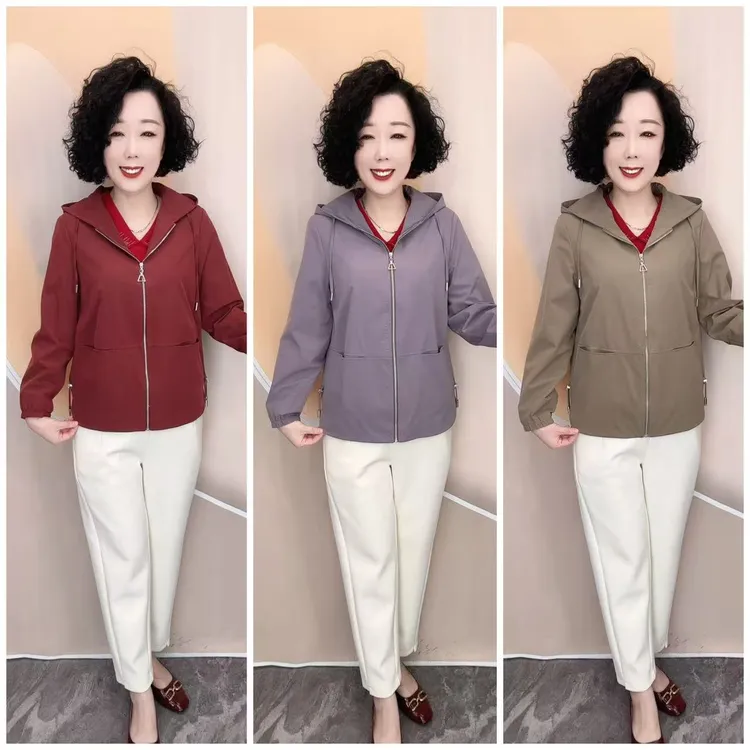 2509新款连帽纯色加里衬时尚宽松百搭大码休闲外套，衣长65