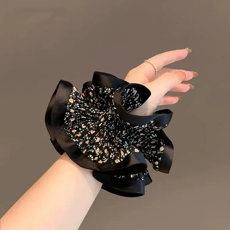 韩式复古小碎花大肠发圈扎马尾高级感褶皱发绳田园风头绳头饰发饰