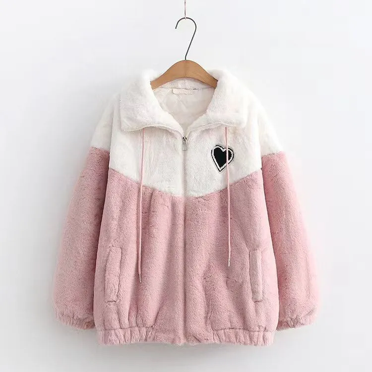 仿水貂绒毛茸茸初高中学生少女冬季外穿特厚立领夹棉服棉衣外套