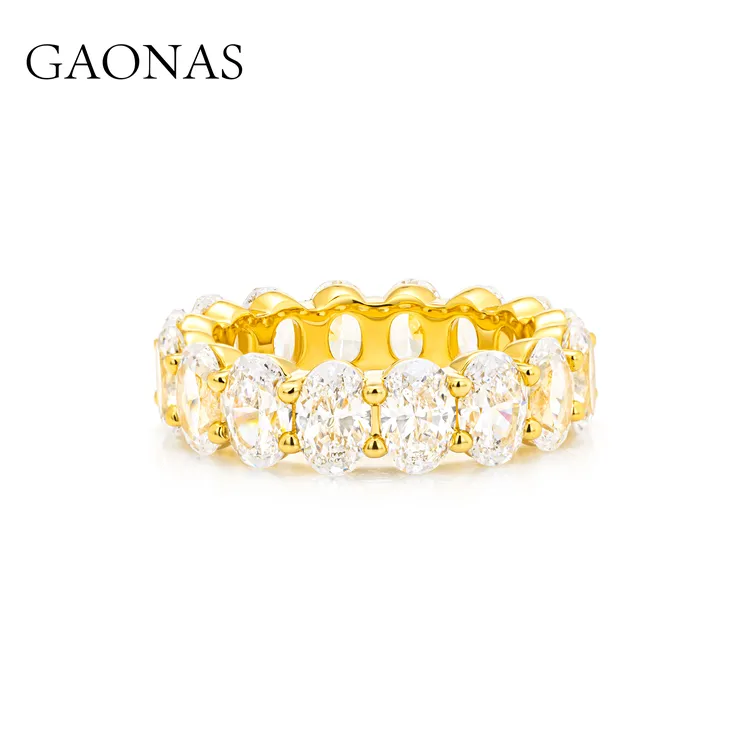 铜合金合成锆石戒指 金色时尚贵气金色蛋形排戒