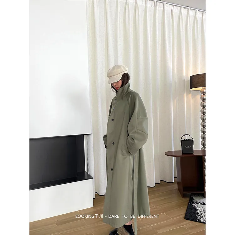 重工长款风衣女外套2025春韩版街拍时髦连腰带开衫休闲气质中长款