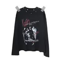 NO1SE 乐队系列 Korn”乐队铆钉装饰美式水洗做旧摇滚乐队长袖T恤